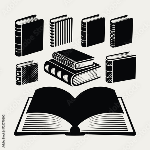 Vector illustration of a collection of open and closed books scalable eps file vector