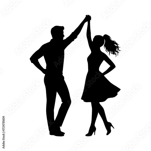 Silhouette of a couple dancing in a confident ballroom pose