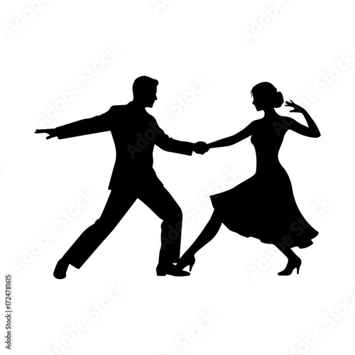 Silhouette of a couple dancing in a synchronized ballroom pose
