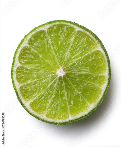 Vibrant Green Lime Slice on White Background