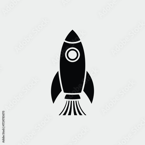 Minimalist black silhouette rocket ship illustration scalable vector graphic for exploration and launch concepts vector