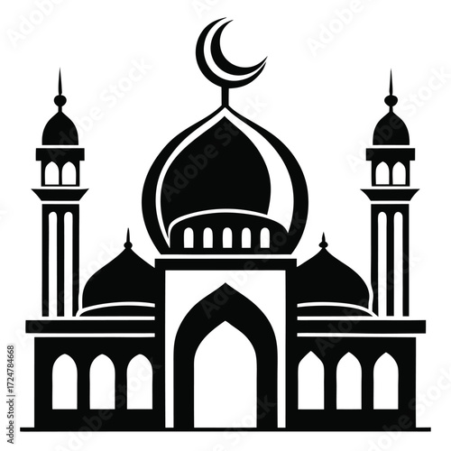 Stylized black and white mosque illustration vector graphic scalable eps icon for islamic cultural representation vector