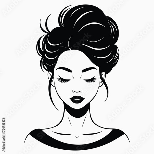 Elegant black and white vector illustration of a woman's portrait scalable eps graphic vector