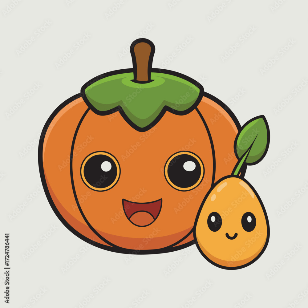 Fototapeta premium Cute Cartoon Pumpkin and Companion A Sweet Halloween Duo Ready for Fun