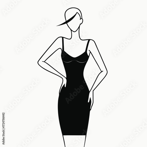 Elegant black slip dress minimalist line drawing vector illustration scalable eps icon vector