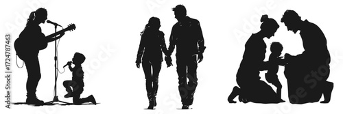 Protest crowd silhouette waving flags illustration set