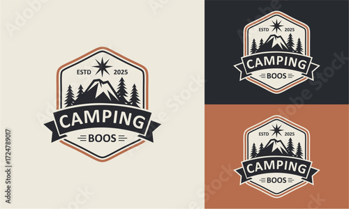 Vintage Adventure Mountain Logo Vector Stock Illustration