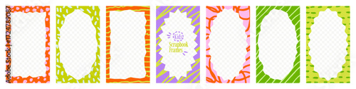 Paper kids frames with scribble pencil textures, crayon patterns and cutout borders. Kindergarten doodle collage set.