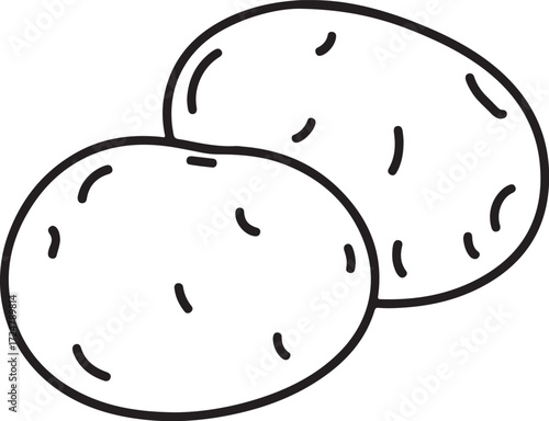 Simple outline drawing of two fresh potatoes on a white background