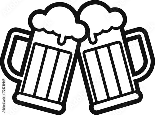 mug of beer, Beer mugs toasting silhouette vector design for celebration, party, cheers, pub, Oktoberfest and drink-themed decoration

