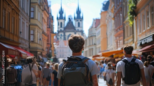 University study abroad program where students explore historic European cities and cultures.