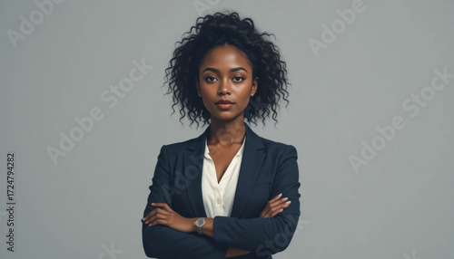 Modern African businesswoman in minimal flat style, professional outfit, confident pose, vector illustration for corporate design, Ai Generate 