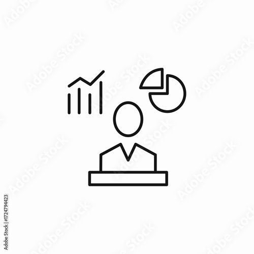 person with data charts icon sign vector