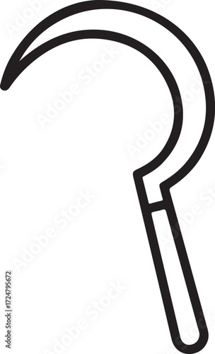 Simple outline drawing of a curved sickle tool on a white background