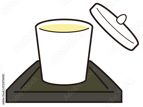 日本料理 茶碗蒸し 黒塗り盆にのせたイラスト