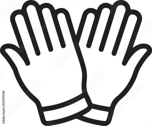 Simple line art icon of two open hands wearing gloves