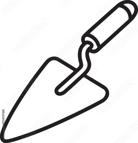 Simple outline drawing of a trowel tool on a white background