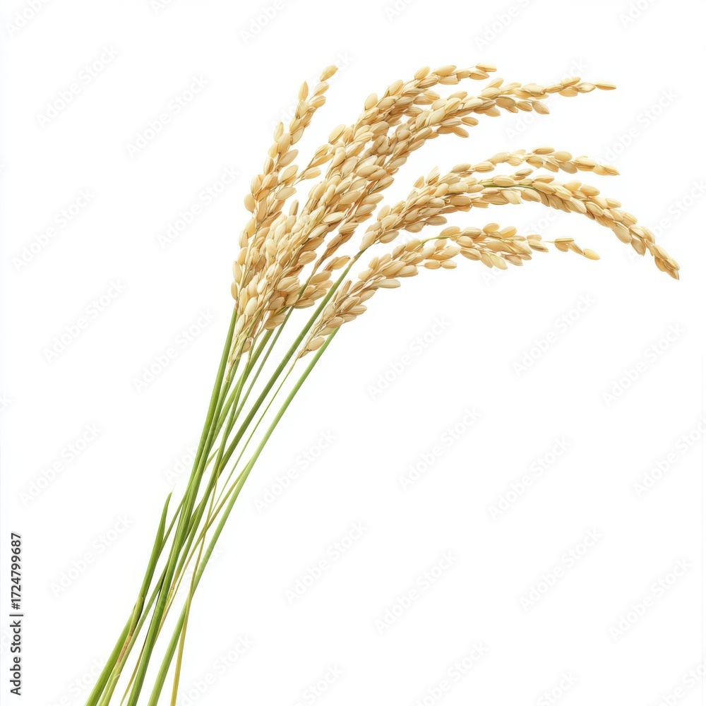 Fototapeta premium Golden Rice Stalks with Grains Isolated on White Background