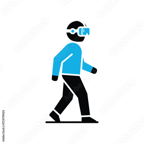 Person Wearing VR Headset Walking Immersive Virtual Reality Experience Concept