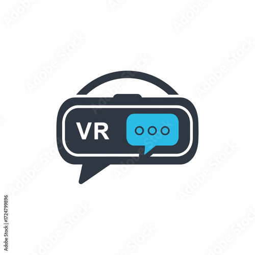 Virtual reality headset with speech bubble icon, symbolizing communication and immersion in digital worlds
