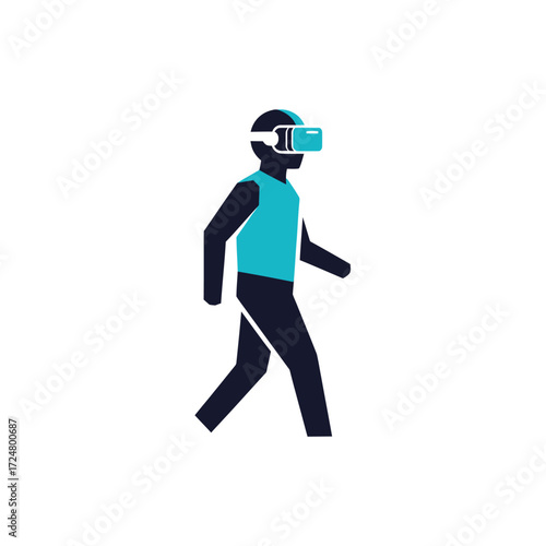 Virtual Reality Walker An Illustration of a Person Exploring Digital Worlds with VR Headset