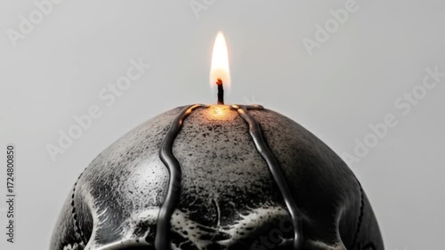 Eerie Skull Candle with Burning Flame