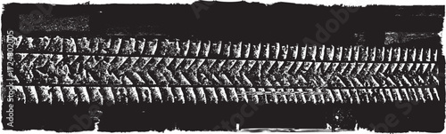 Vector Print Textured Tire Track . Design Element . Car tread silhouette . Mud splash grunge texture