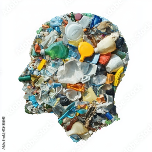 Artistic Representation of Plastic Waste Forming Human Silhouette Shape