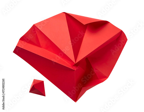 Red origami gem-like shape with smaller gem
