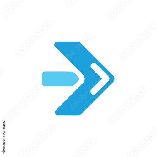 Abstract geometric blue arrow icon pointing to the right, a modern symbol for direction, progress, and moving forward. Clean vector graphic for business logos and navigation