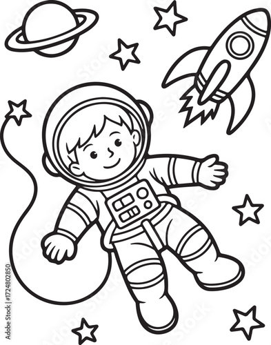 Astronaut Cartoon Floating In Space
