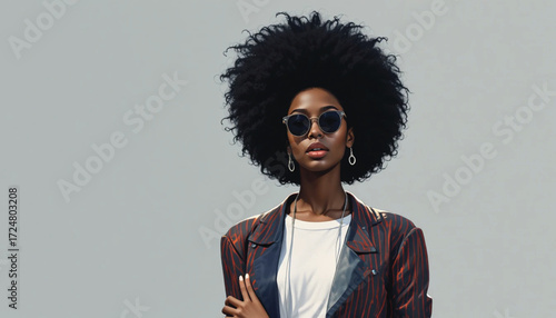 Modern Fashion Vector of American  Woman with Afro Hair and Sunglasses Ai Generate  