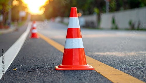 Fototapeta Naklejka Na Ścianę i Meble -  Traffic cone on asphalt road