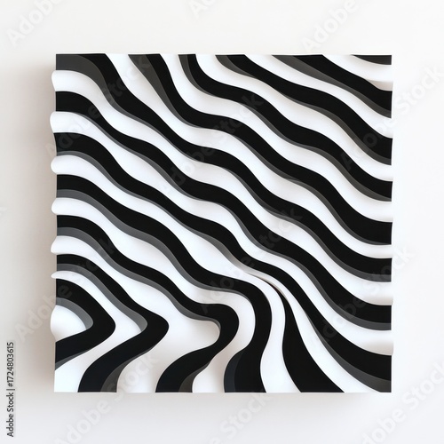 Black and White Wavy Pattern with Three-Dimensional Effect Design