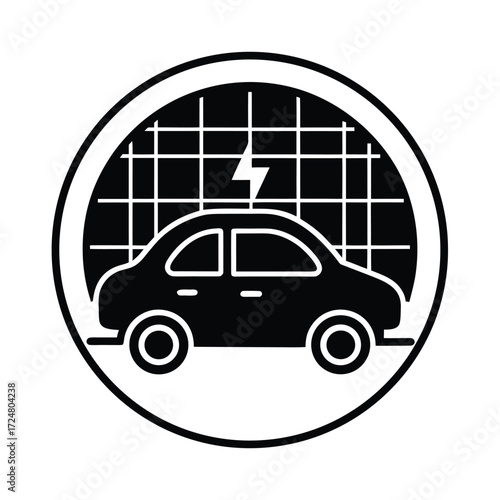 Electric Car Dashboard Icon on Digital Grid