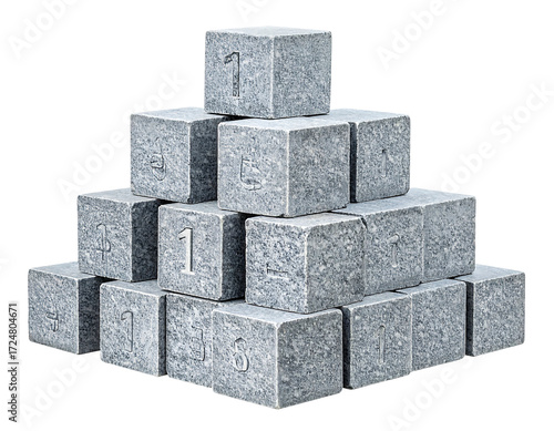 Gray stone cubes stacked in a pyramid, numbered