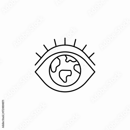 eye with earth icon sign vector