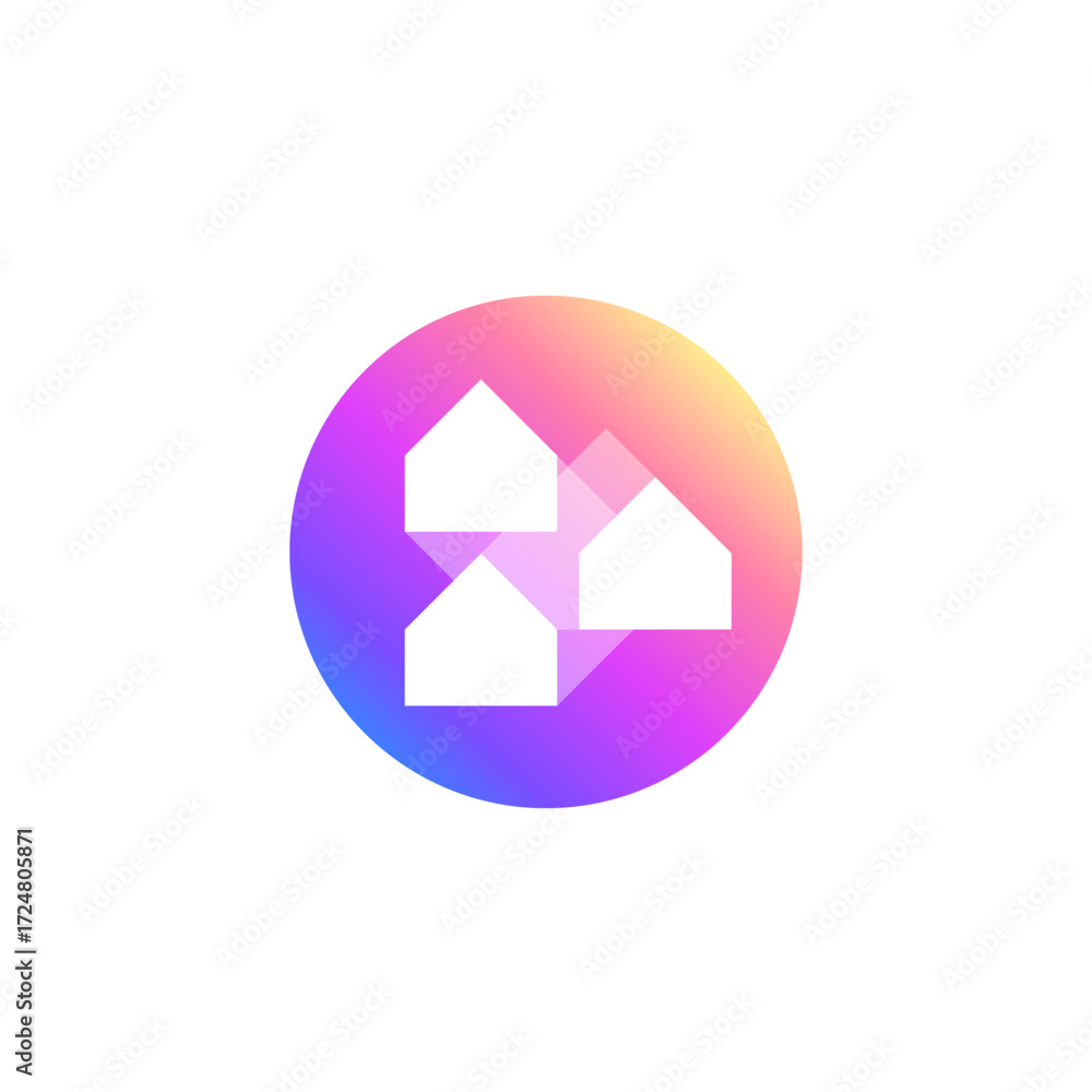 Obraz premium Colorful Circle with Three House Connected, Neighborhood and Community Logo Design Vector
