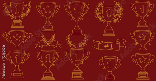 Celebrate victory with this collection of golden trophy icons perfect for awards events