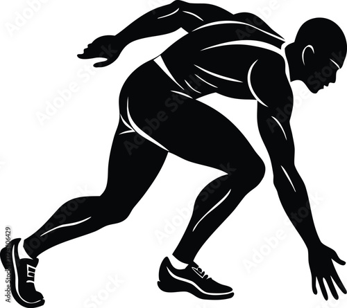 Athlete Sprint Start Position Explosive Stance on Transparent Background