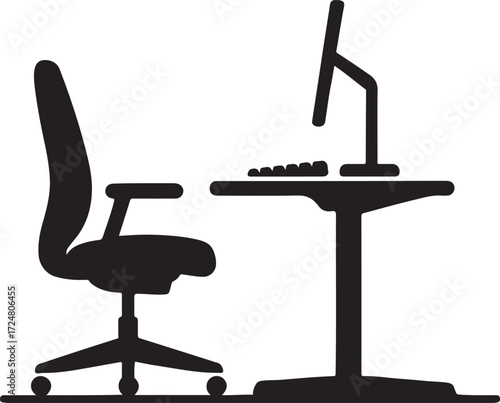 Vector illustration of A sticker of a desktop computer with a blank screen, keyboard, and mouse, perfect for technology or communication concepts