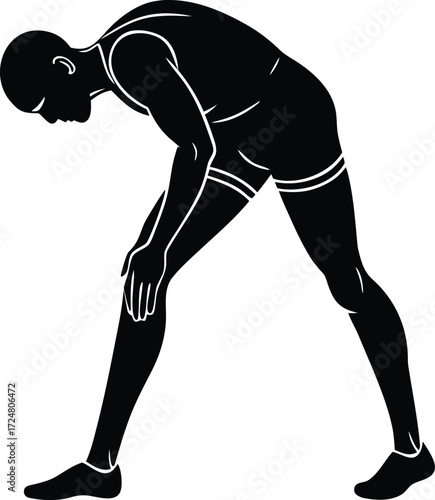 Athlete Stretching Hamstrings Touching Toes on Transparent Background
