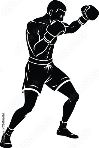 Boxer Throwing a Right Hook Punch in Gloves on Transparent Background