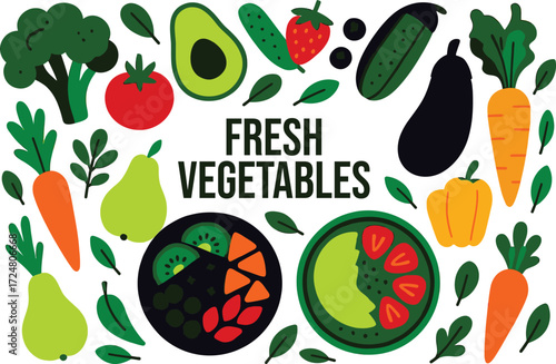 Fresh Organic Vegetables and Healthy Food Illustration – Clean Eating Concept Vector