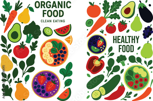 Fresh Organic Vegetables and Healthy Food Illustration – Clean Eating Concept Vector