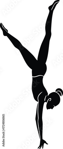 Female Gymnast Doing Handstand Balance Pose on Transparent Background