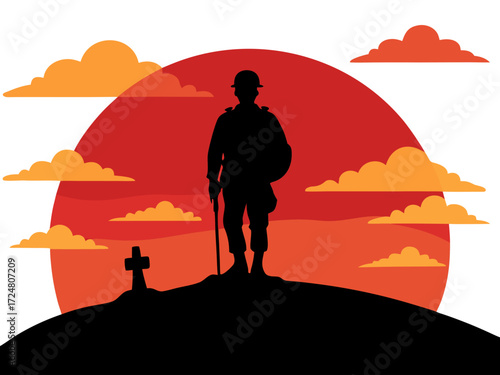 Soldier Silhouette at Sunset Vector