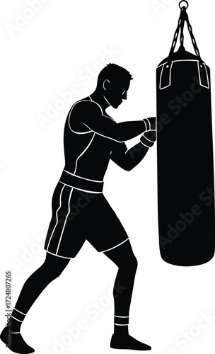 Man Boxing Heavy Punching Bag Workout Training