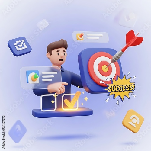 Cartoon illustration of Digital Success Achieved with Joy
