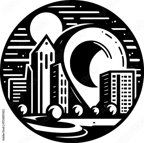Minimalist black and white vector icon of location, clean lines, modern style, isolated on white, scalable for logos, stickers, or digital use